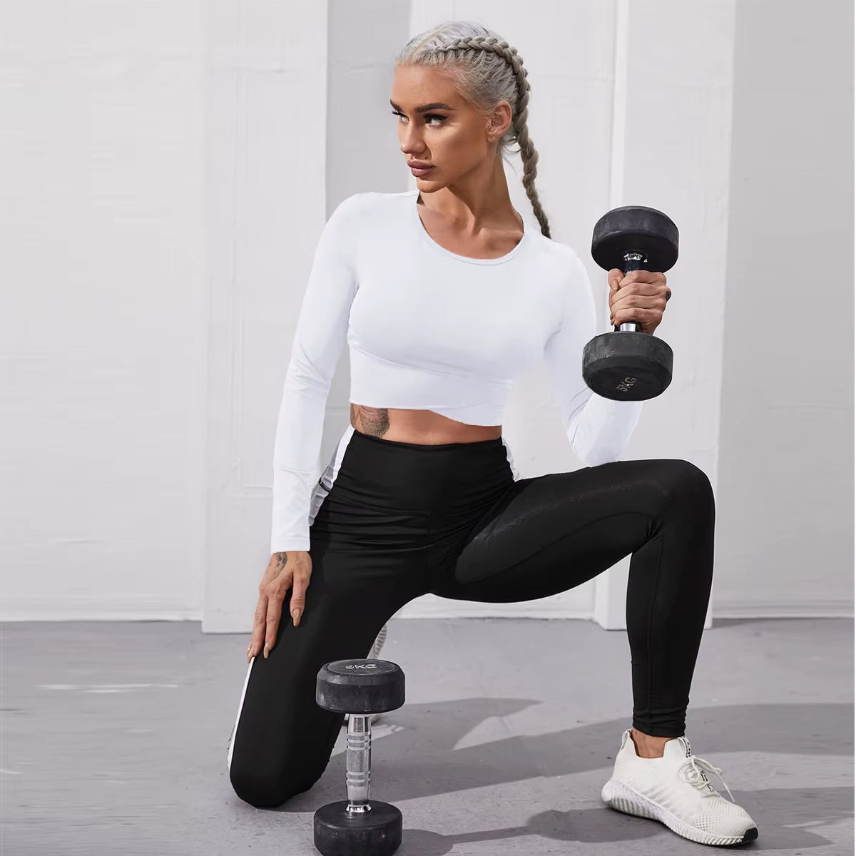 Crop Tops Women Yoga T-Shirts Solid Sports Top Long Sleeve Running Shirts Sexy Exposed Navel Quick Dry Fitness Gym Sport Wear