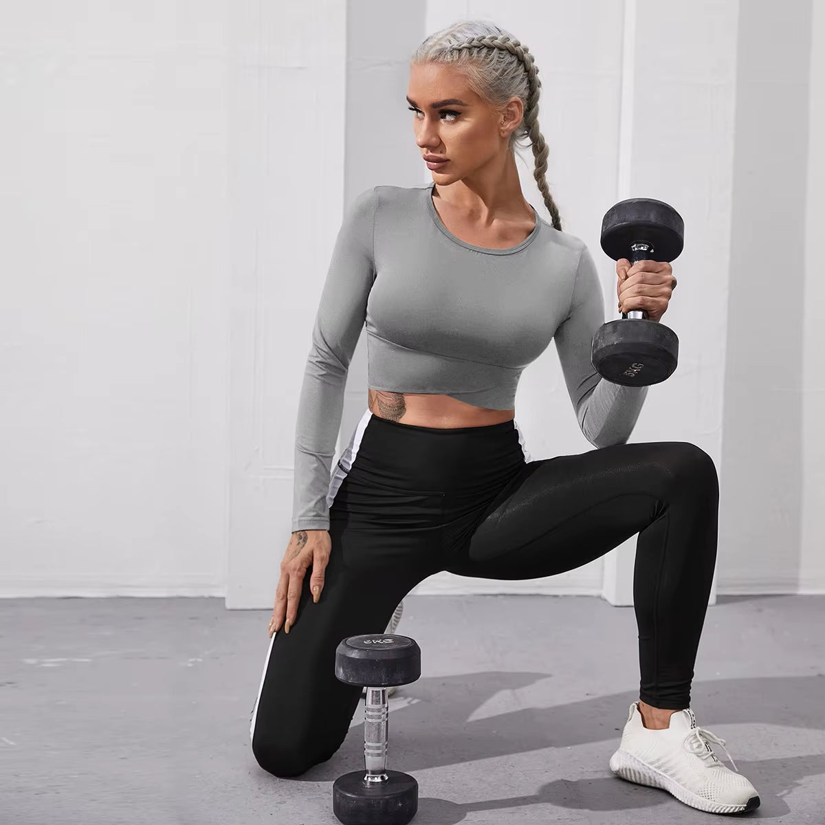 Crop Tops Women Yoga T-Shirts Solid Sports Top Long Sleeve Running Shirts Sexy Exposed Navel Quick Dry Fitness Gym Sport Wear