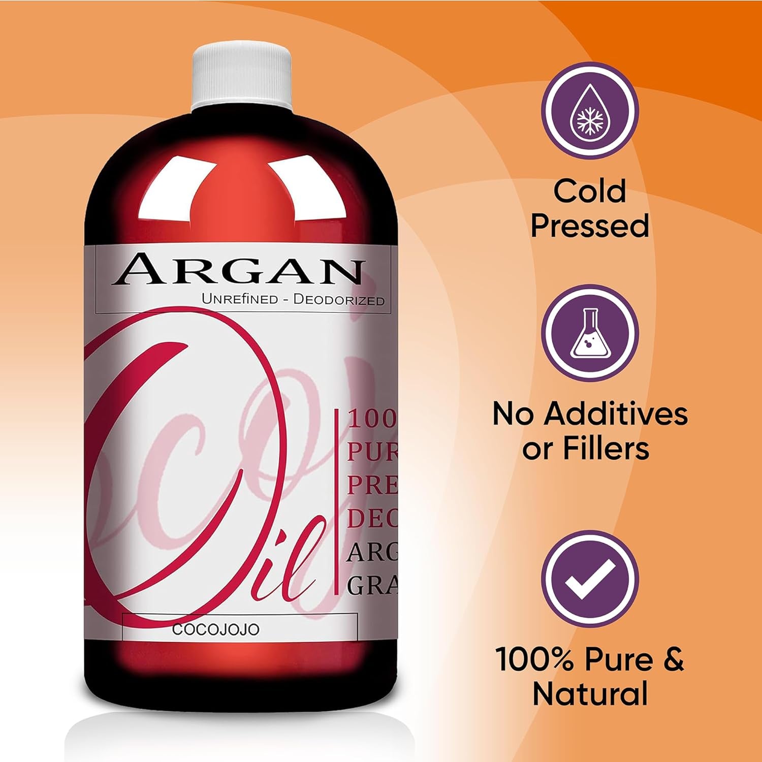 Argan Oil Deodorized, Argan Oil for Hair, Hair Treatment Oils, Hair Oils, 100% Pure Argan Oil Organic, Argan Oil for Face, Unrefined Unscented Cold Pressed Extra Virgin - 32 Oz (Pack of 1)